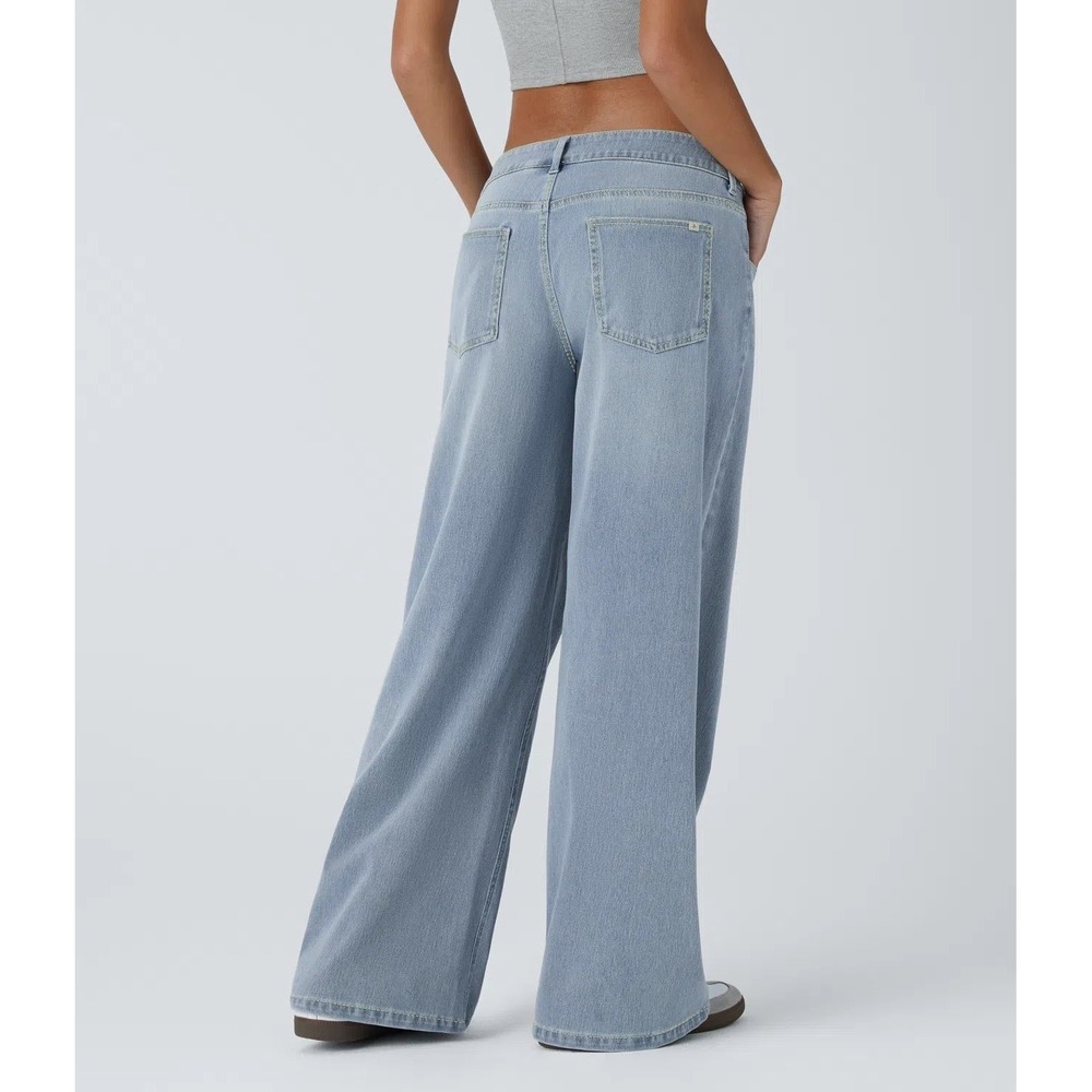 Halara Flex Asymmetric Low Rise Wide Leg Jeans Womens XL Blue Baggy Denim New - Picture 3 of 12